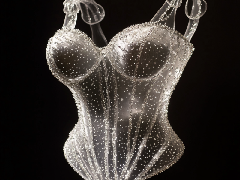 10 Sheer Mesh Corset with Crystal Elegance