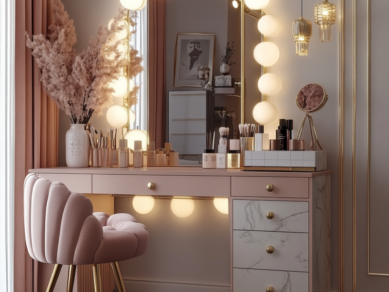 Budget-Friendly DIY Makeup Vanity with Stylish Lights for a Modern Home