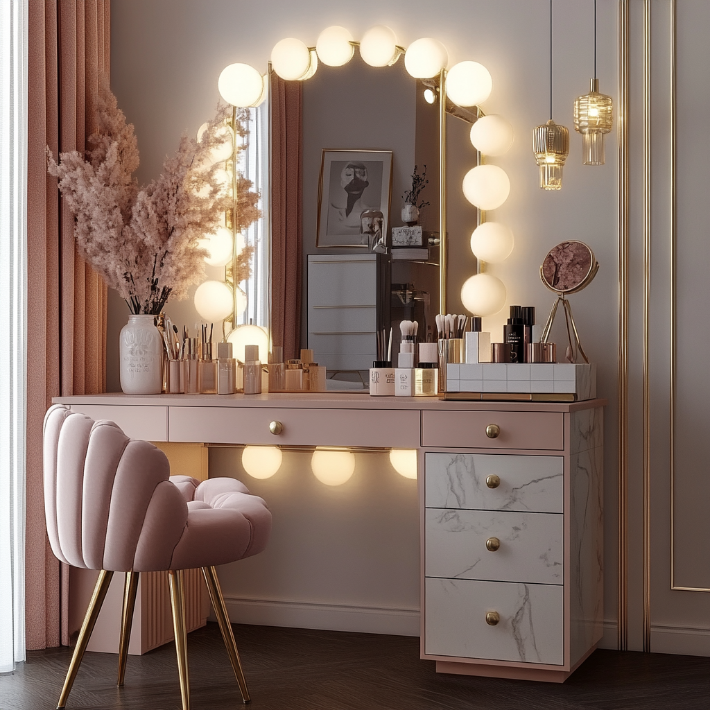 Budget-Friendly DIY Makeup Vanity with Stylish Lights for a Modern Home