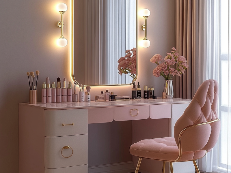 Modern DIY Makeup Vanity with Built-In LED Lights: A Step-by-Step Guide for Creating a Minimalistic and Elegant Beauty Space