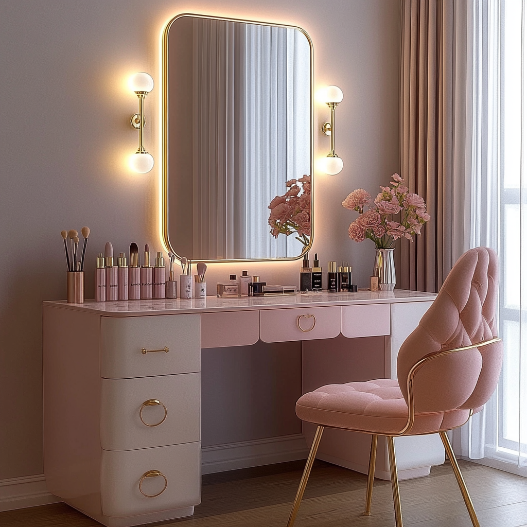 Modern DIY Makeup Vanity with Built-In LED Lights: A Step-by-Step Guide for Creating a Minimalistic and Elegant Beauty Space