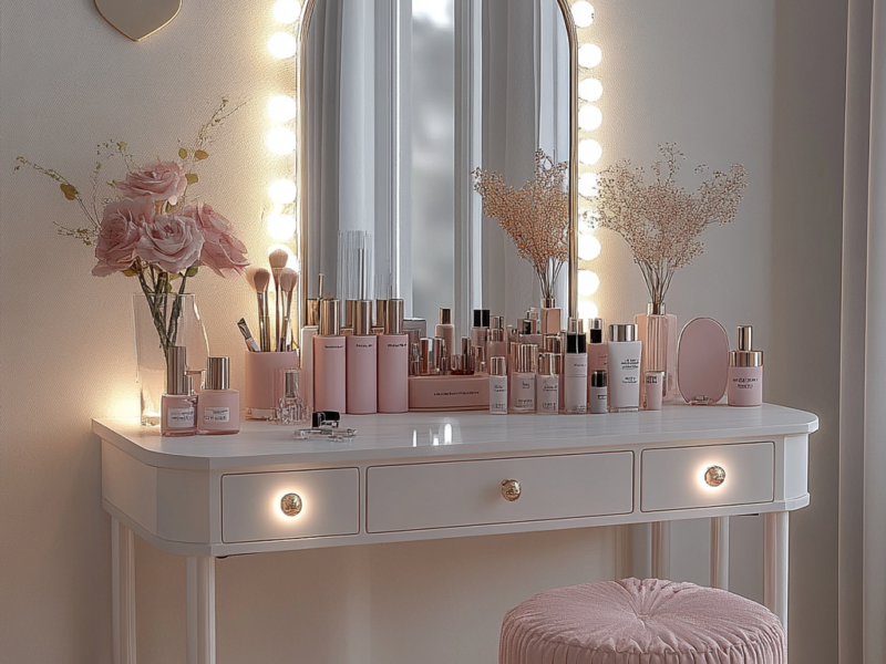 Create a Simple and Affordable DIY Makeup Vanity with Practical Lighting: A Minimalist Approach to a Serene Beauty Space