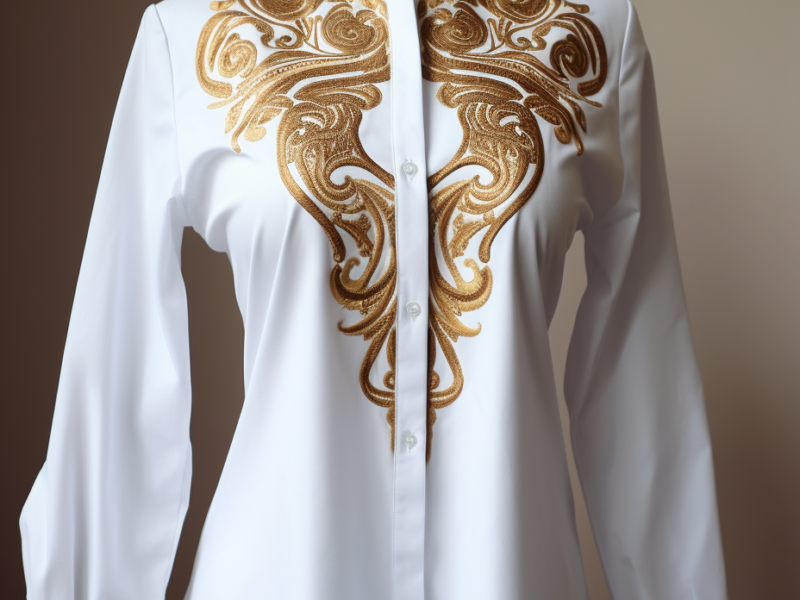 White Shirt with Gold Embroidery: Ivory Coast Art Style