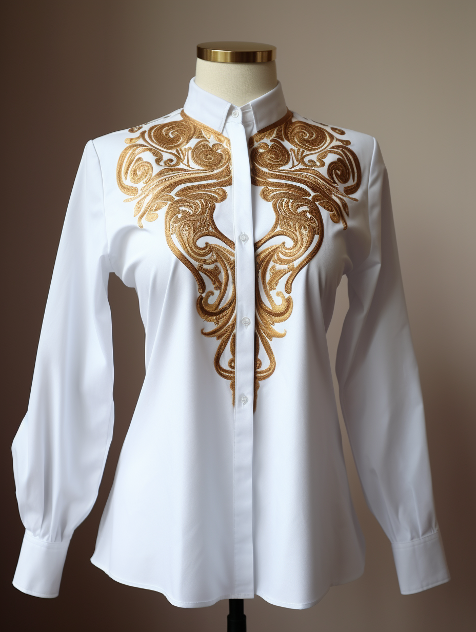 White Shirt with Gold Embroidery: Ivory Coast Art Style